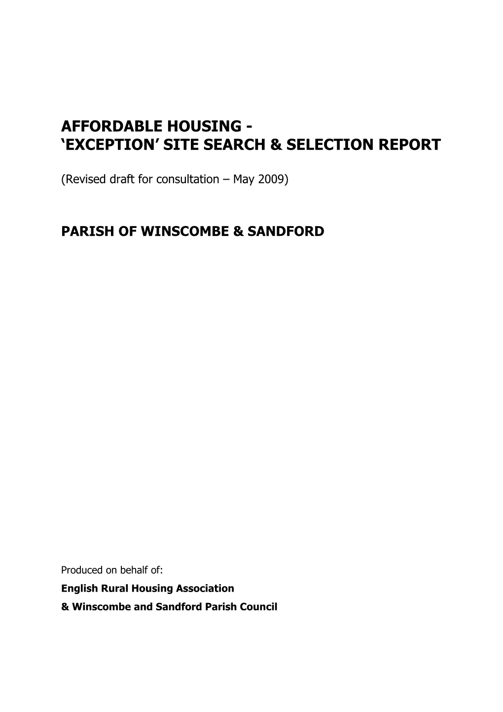Affordable Housing - ‘Exception’ Site Search & Selection Report