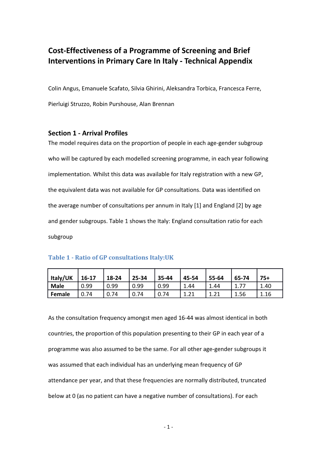 Table 1 - Ratio of GP Consultations Italy:UK