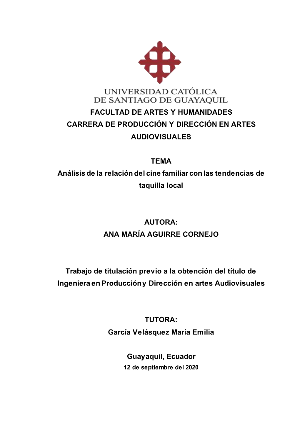 Facultad De Artes Y Humanidades Carrera De Producción Y Dirección En Artes Audiovisuales