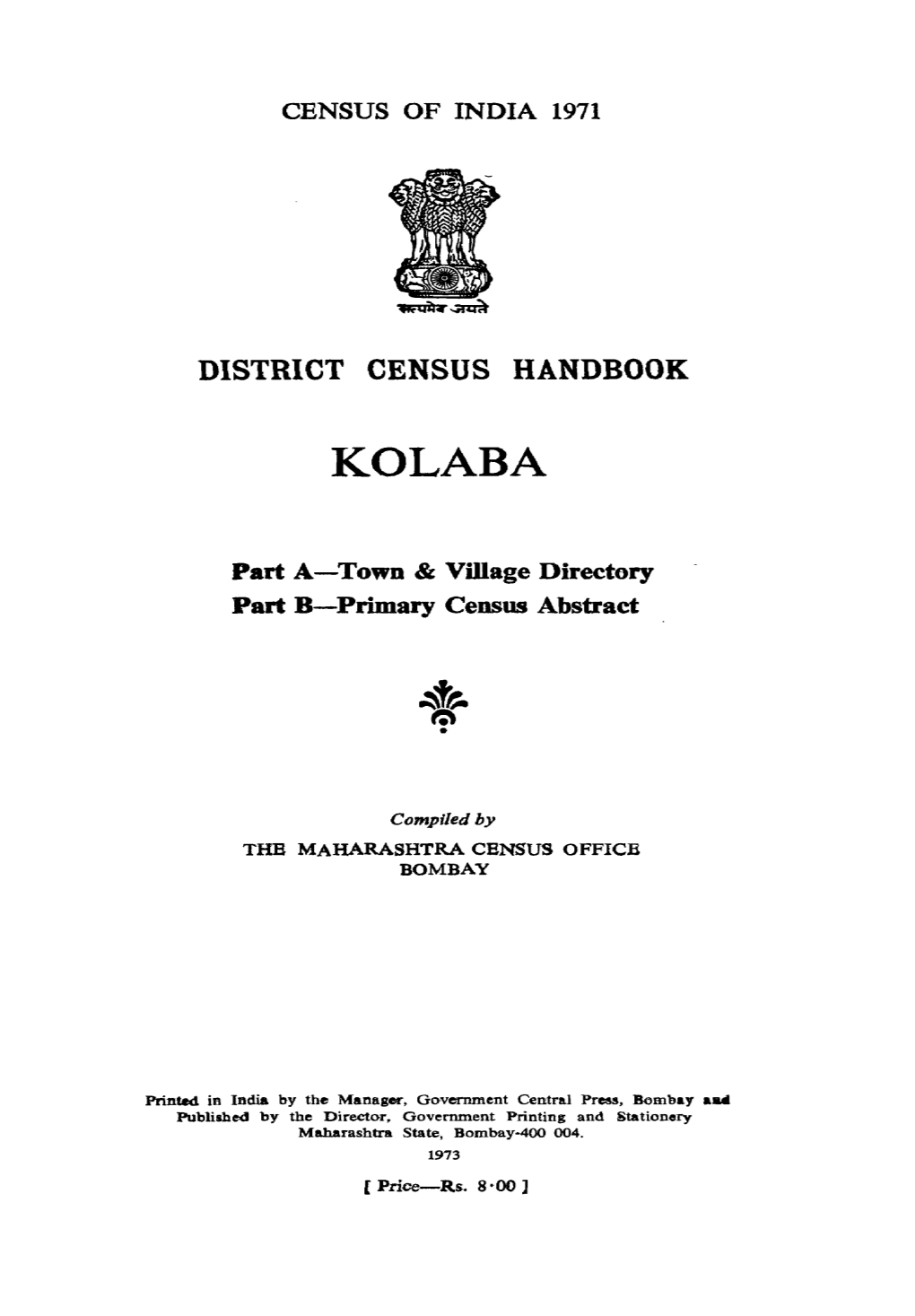 District Census Handbook, Kolaba, Part