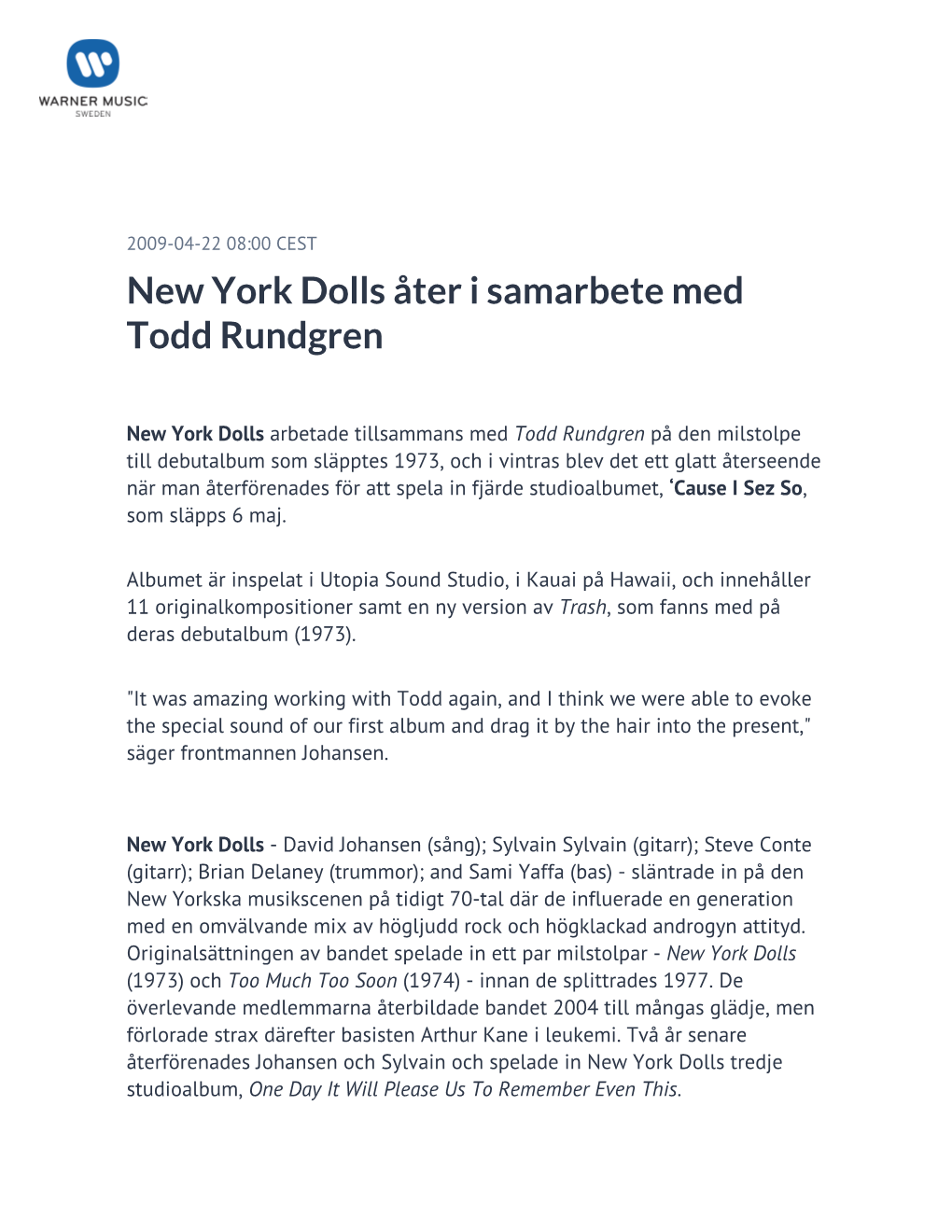 New York Dolls Åter I Samarbete Med Todd Rundgren