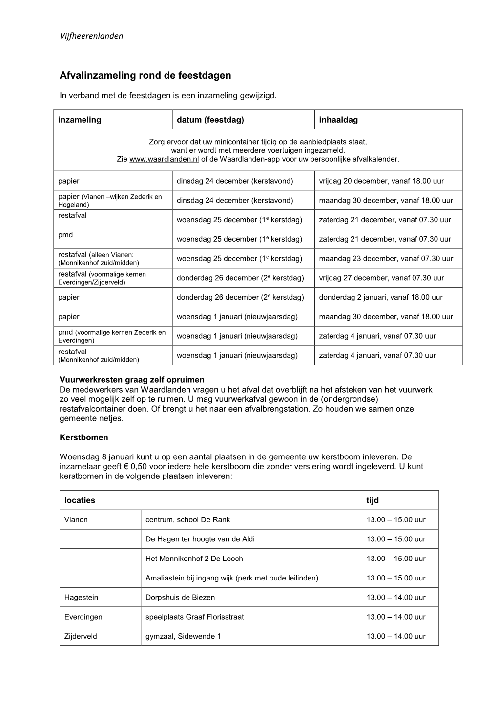 Afvalinzameling Rond De Feestdagen