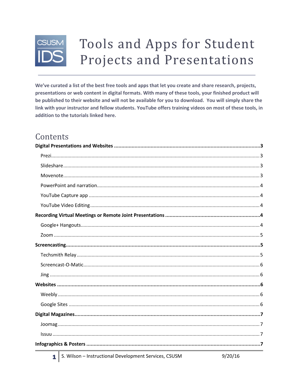 Tools and Apps for Student Projects and Presentations