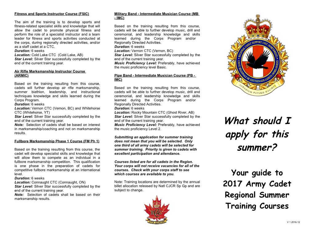 National Summer Training Opportunities for 2011