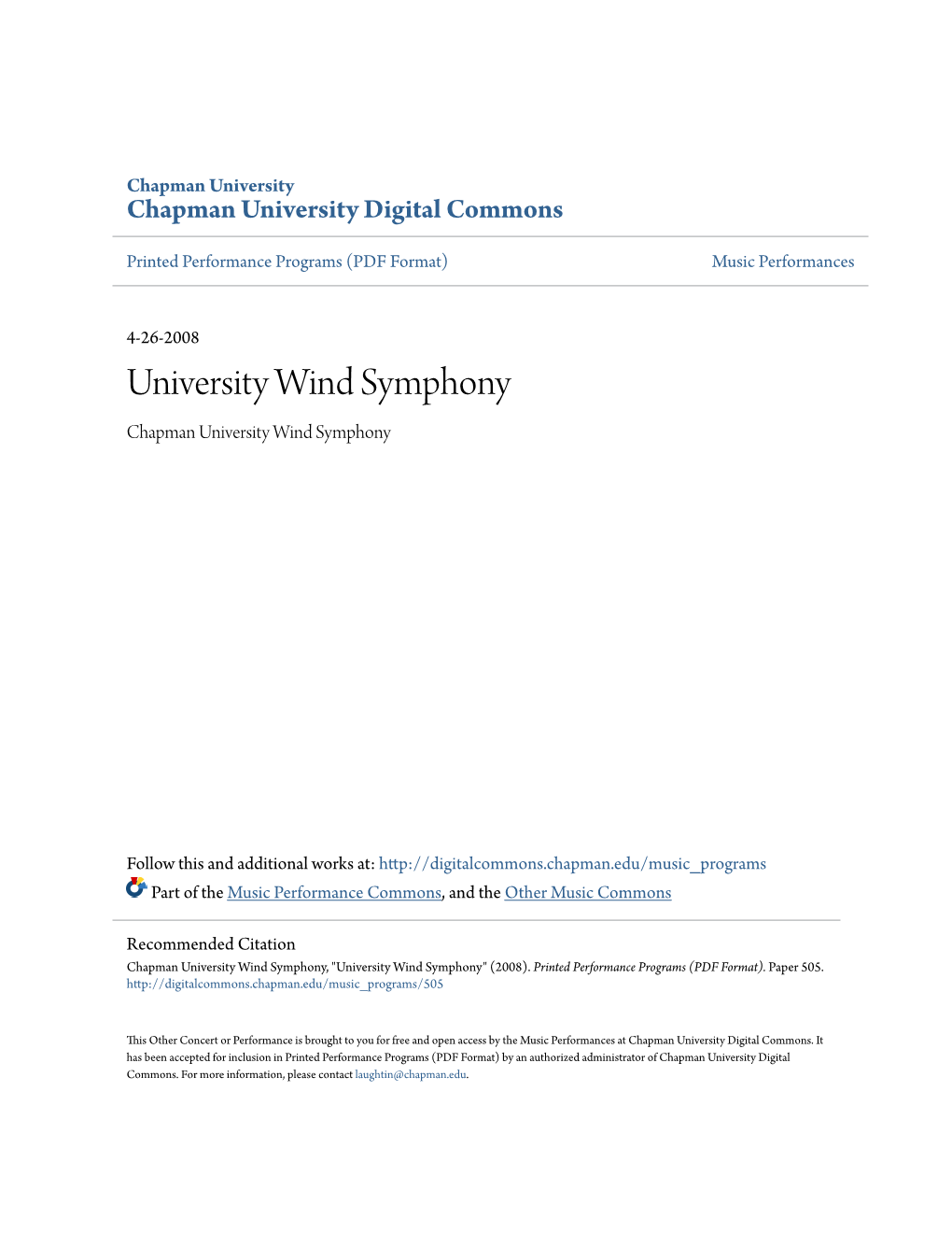 University Wind Symphony Chapman University Wind Symphony