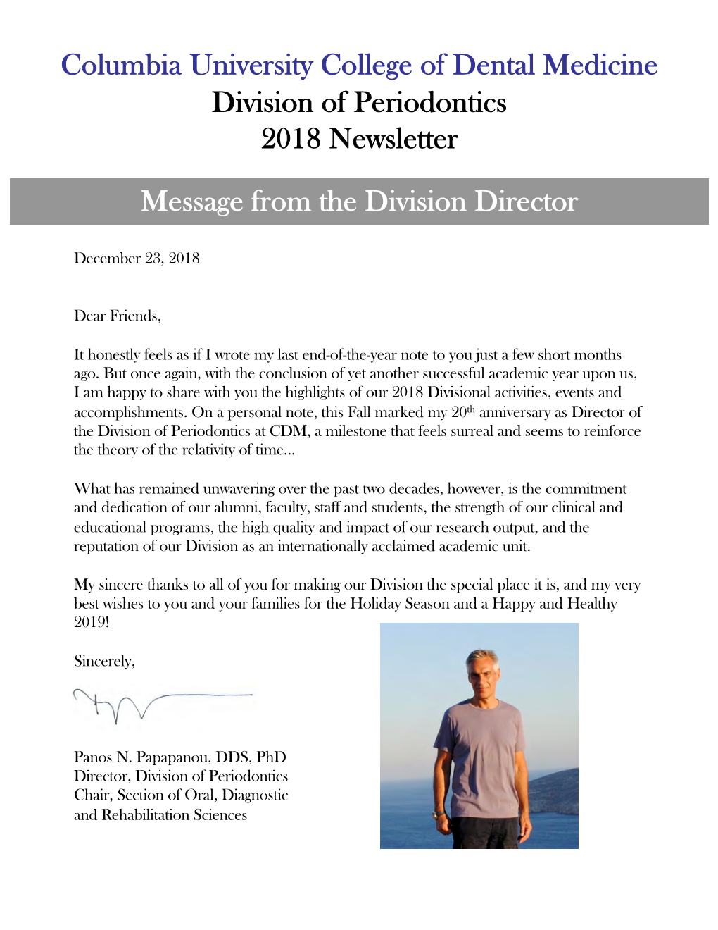 Division of Periodontics 2018 Newsletter