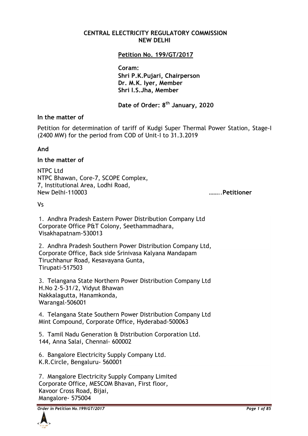 Central Electricity Regulatory Commission New Delhi