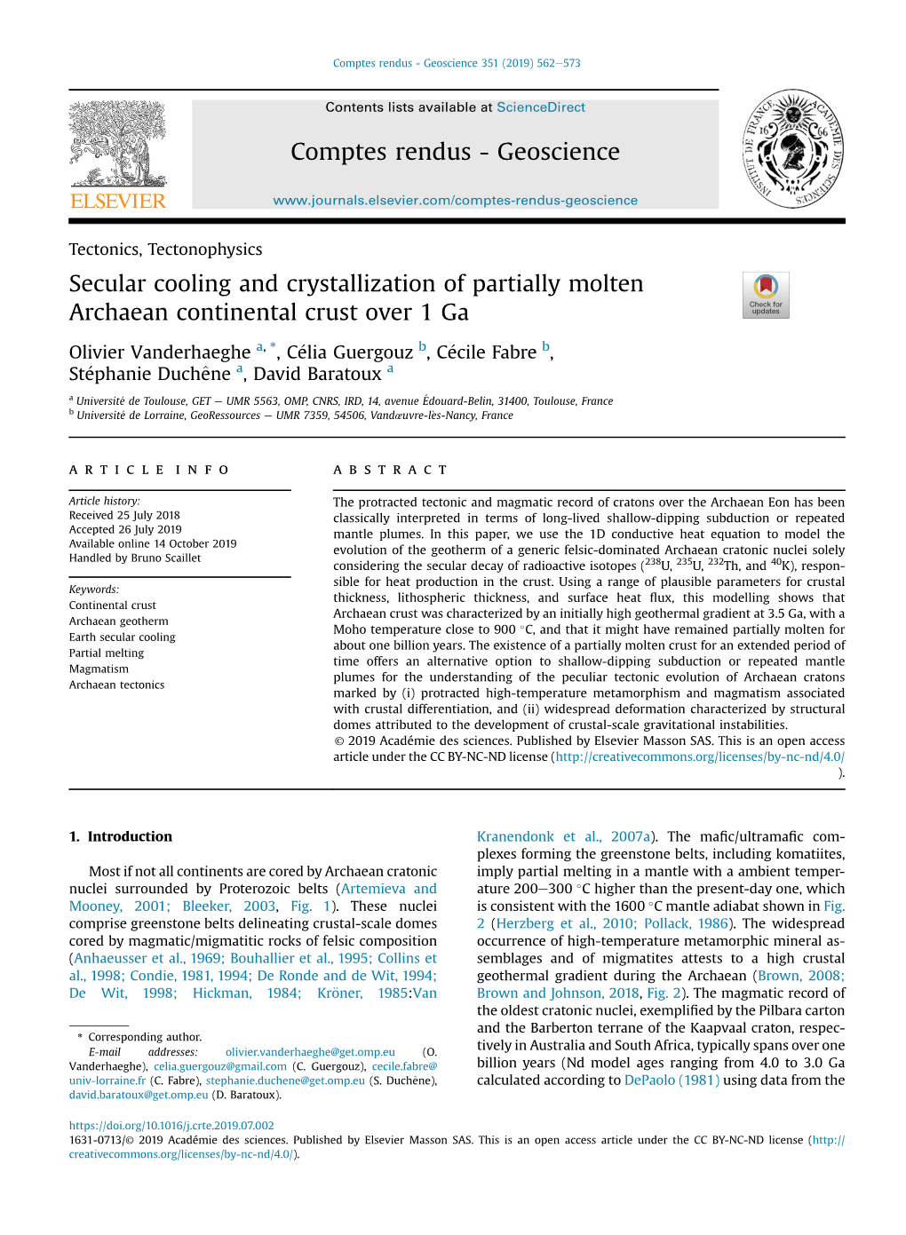 Secular Cooling and Crystallization of Partially Molten Archaean Continental Crust Over 1 Ga