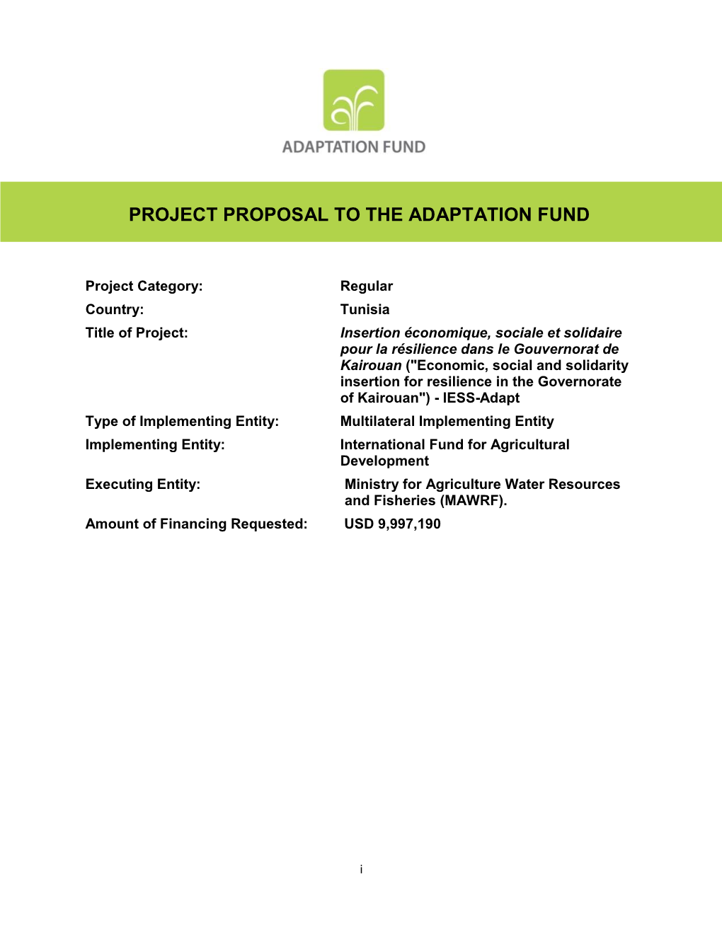 Project Proposal to the Adaptation Fund