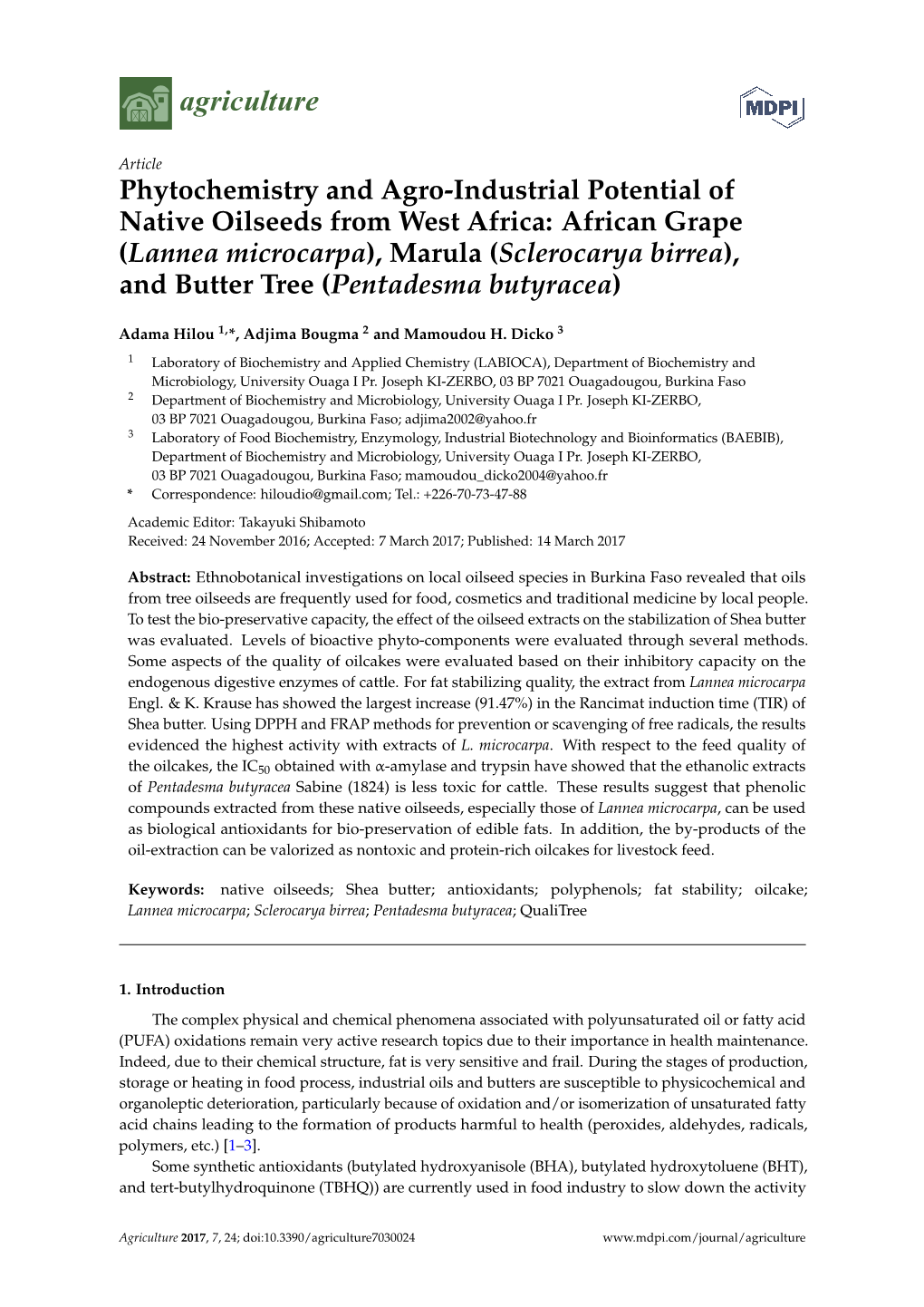 African Grape (Lannea Microcarpa), Marula (Sclerocarya Birrea), and Butter Tree (Pentadesma Butyracea)