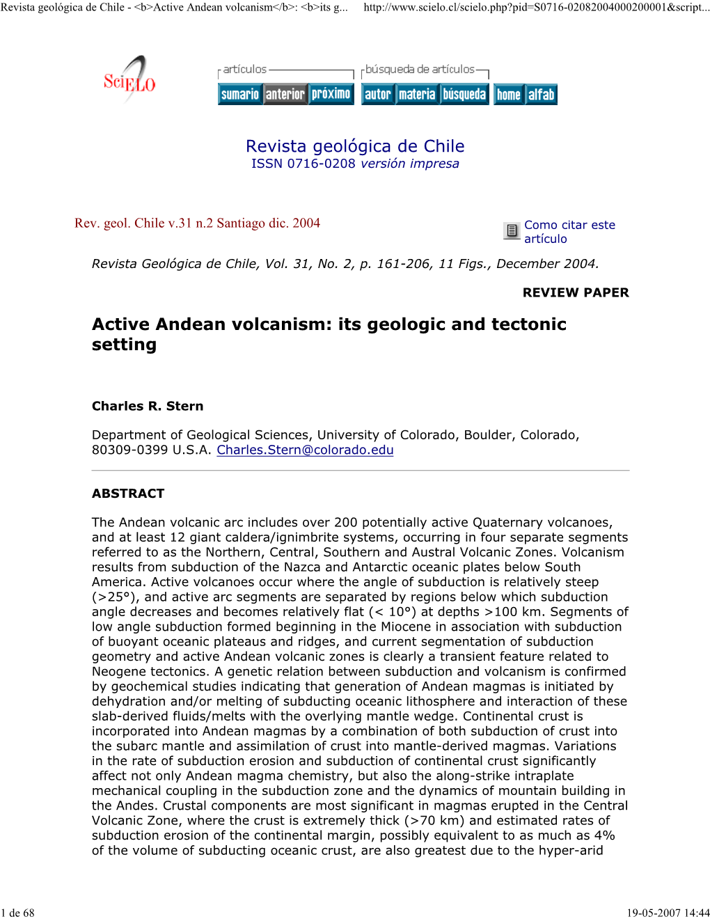 Setting Geologico Del Volcanismo En Los Andes