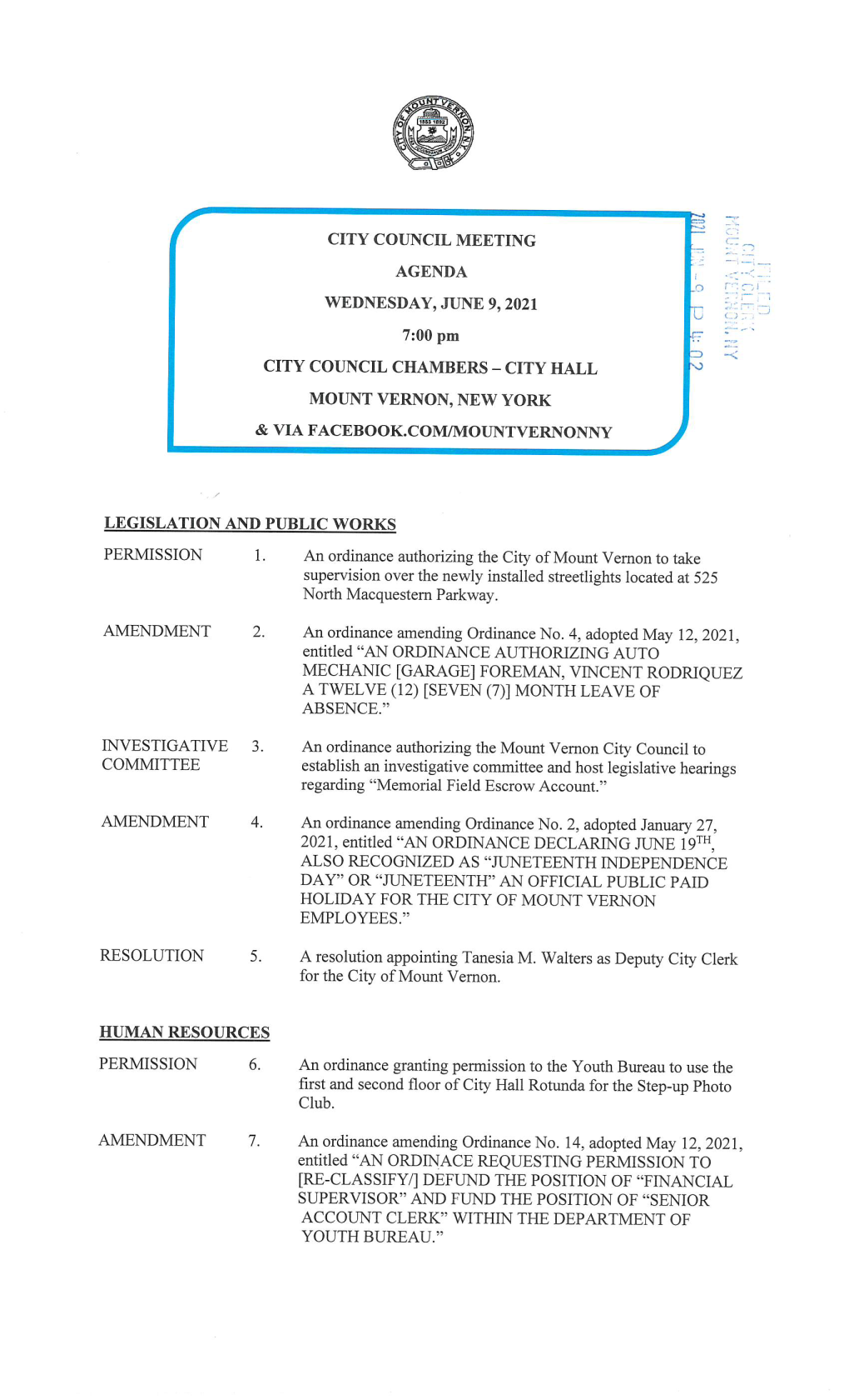 City Council Meeting Agenda