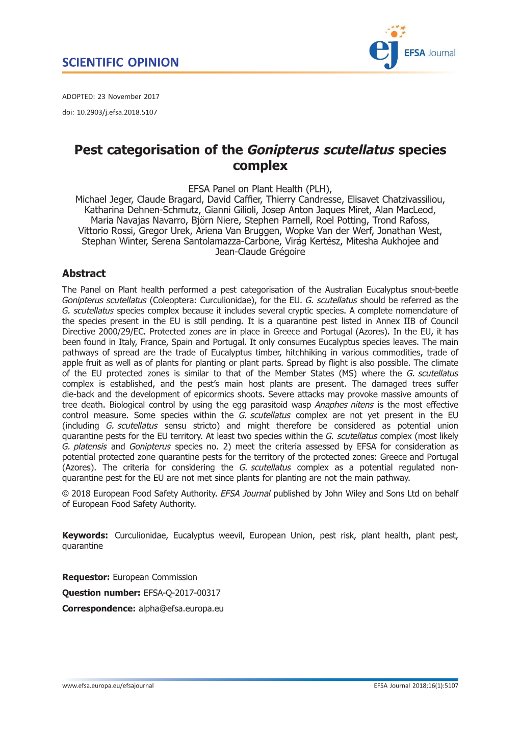 Pest Categorisation of the Gonipterus Scutellatus Species Complex