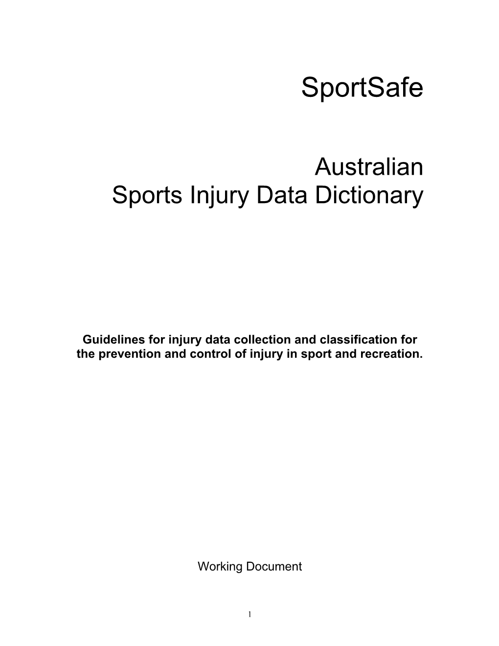 Australian Sports Injury Data Dictionary