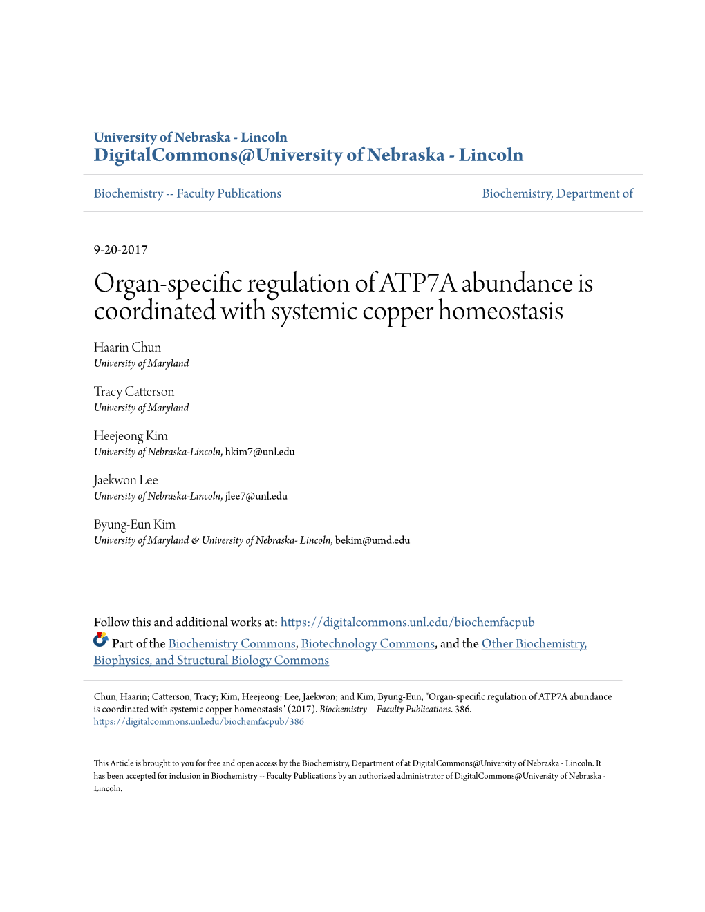 Organ-Specific Regulation of ATP7A Abundance Is Coordinated With