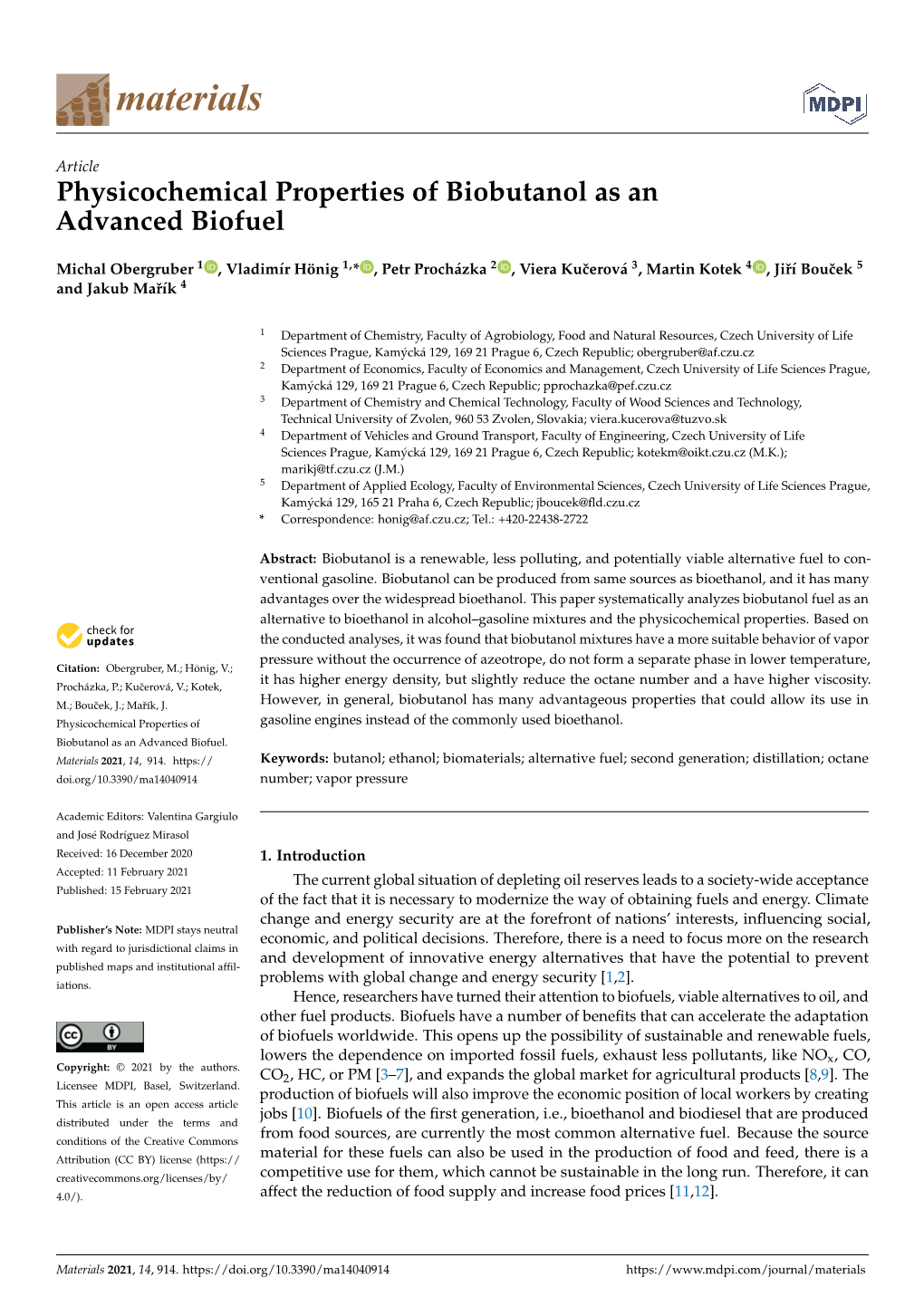 Physicochemical Properties of Biobutanol As an Advanced Biofuel