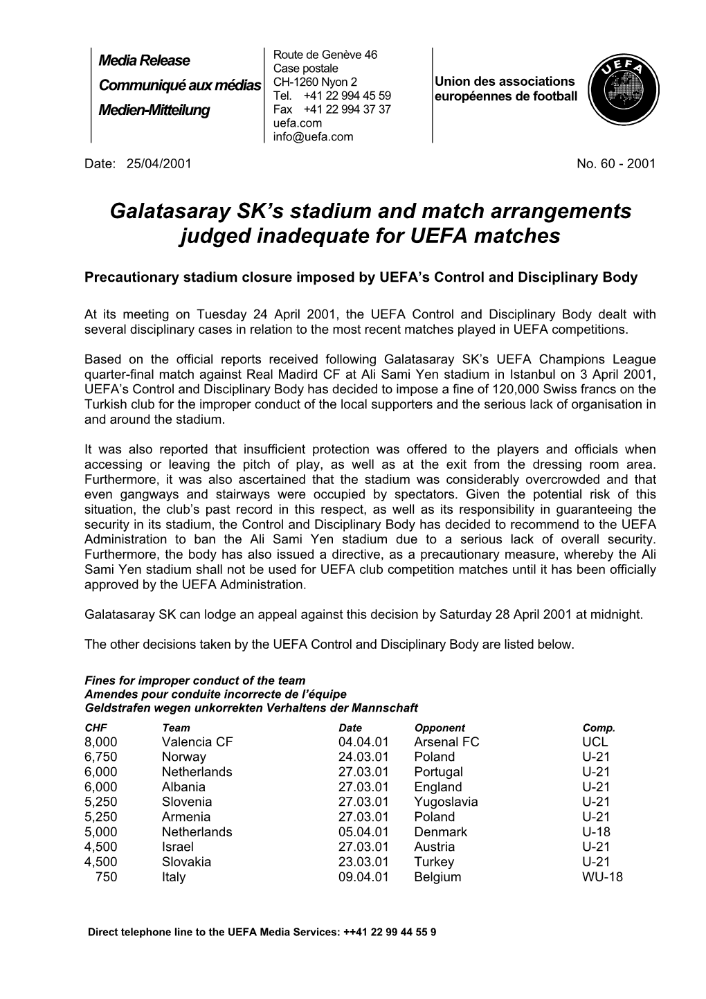 Galatasaray SK's Stadium and Match Arrangements Judged Inadequate