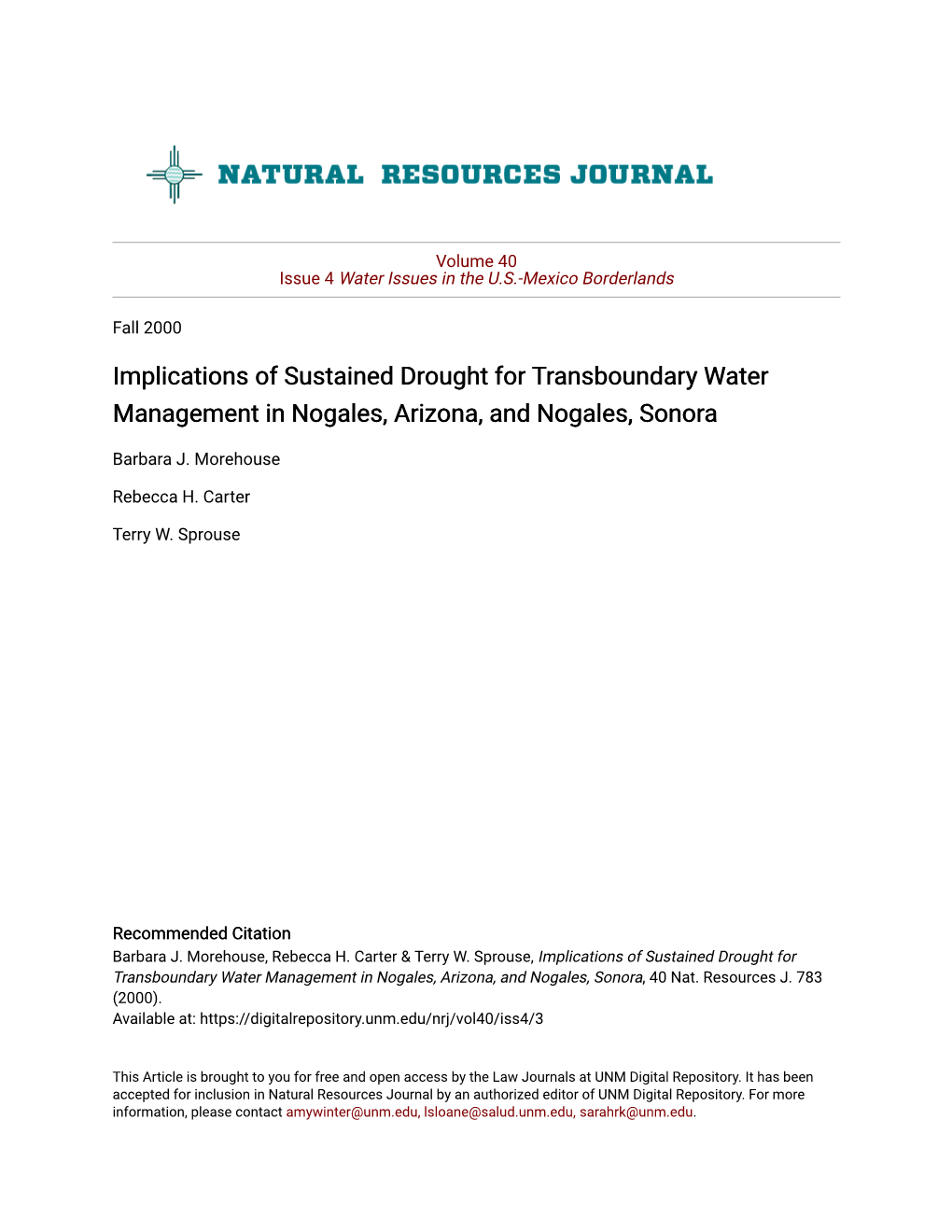 Implications of Sustained Drought for Transboundary Water Management in Nogales, Arizona, and Nogales, Sonora