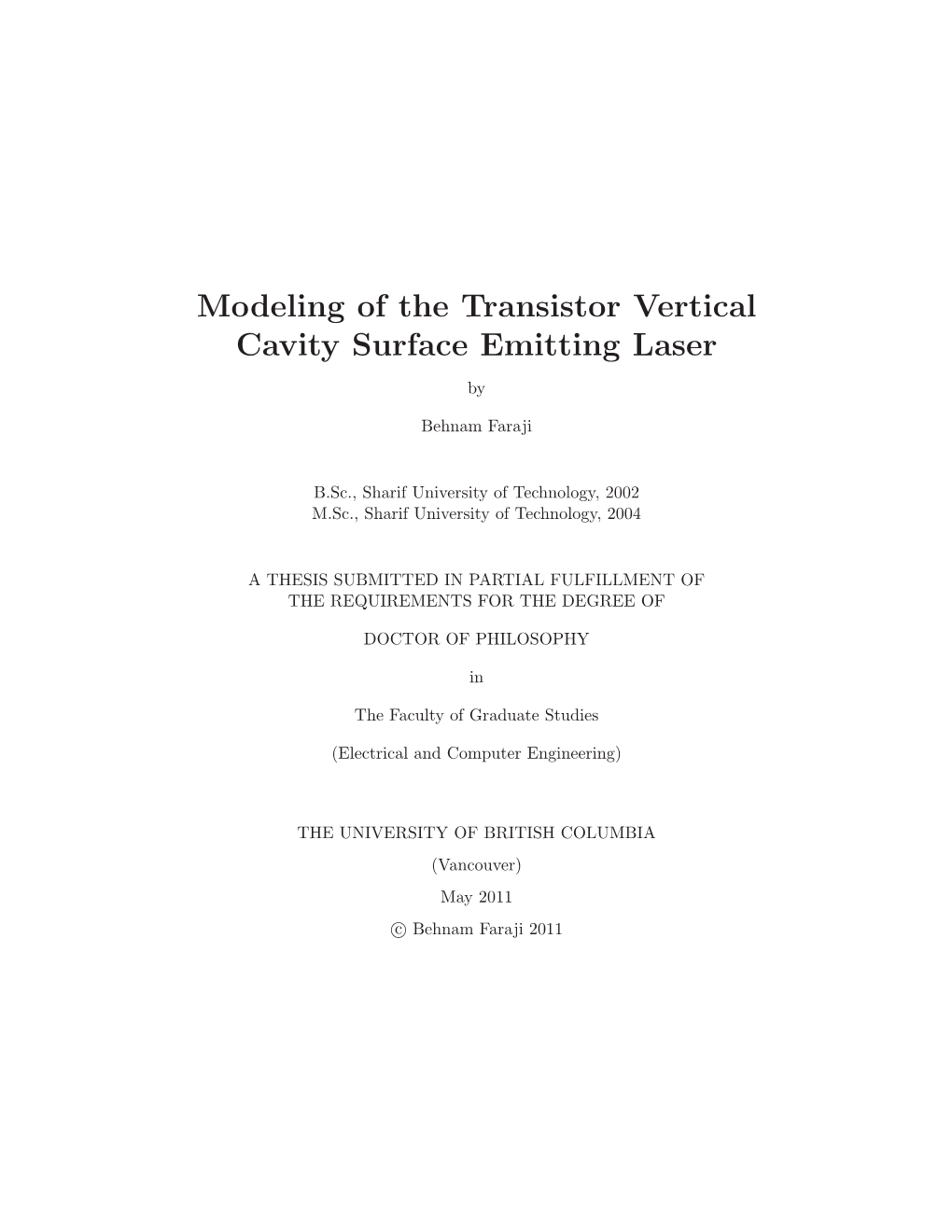 Modeling of the Transistor Vertical Cavity Surface Emitting Laser