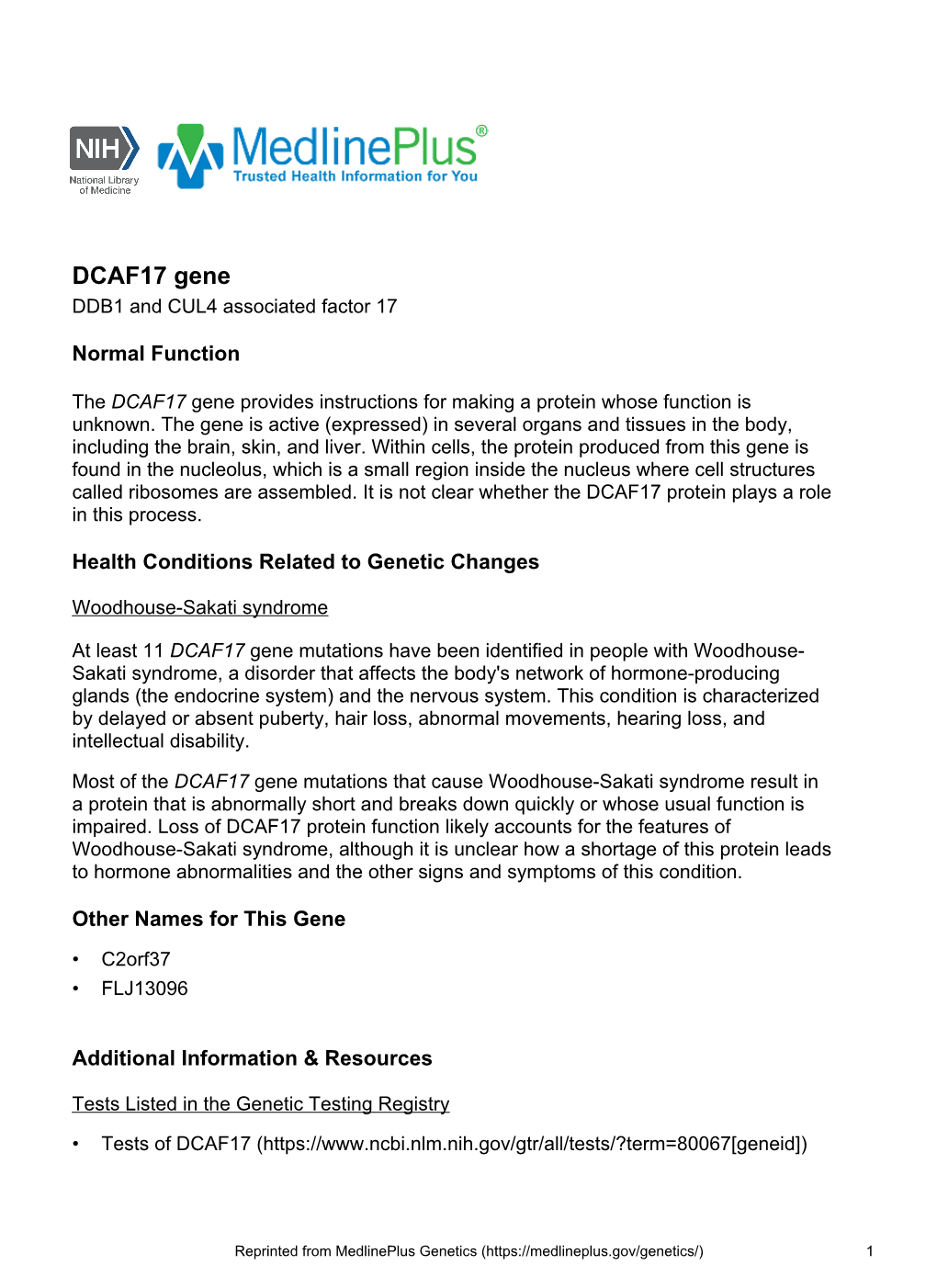 DCAF17 Gene DDB1 and CUL4 Associated Factor 17