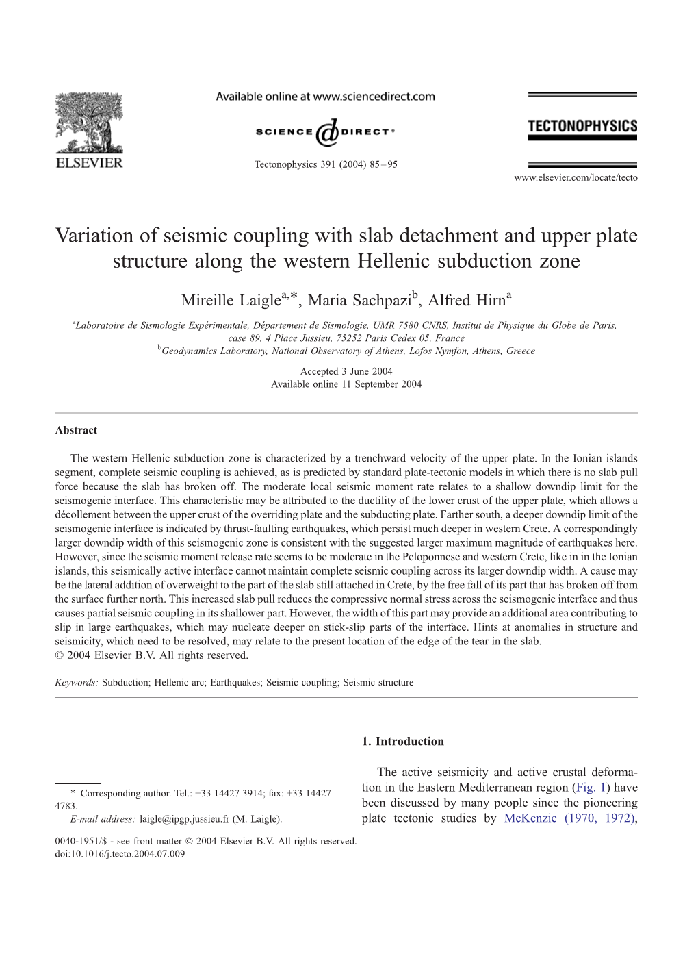 Variation of Seismic Coupling with Slab Detachment and Upper Plate Structure Along the Western Hellenic Subduction Zone