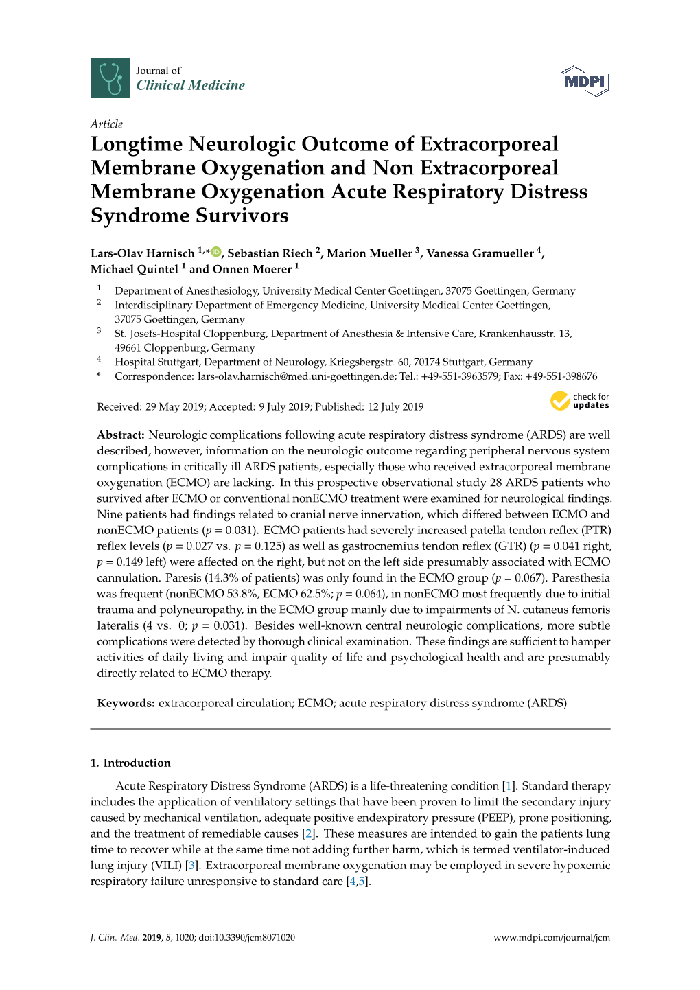 Longtime Neurologic Outcome of Extracorporeal Membrane Oxygenation and Non Extracorporeal Membrane Oxygenation Acute Respiratory Distress Syndrome Survivors