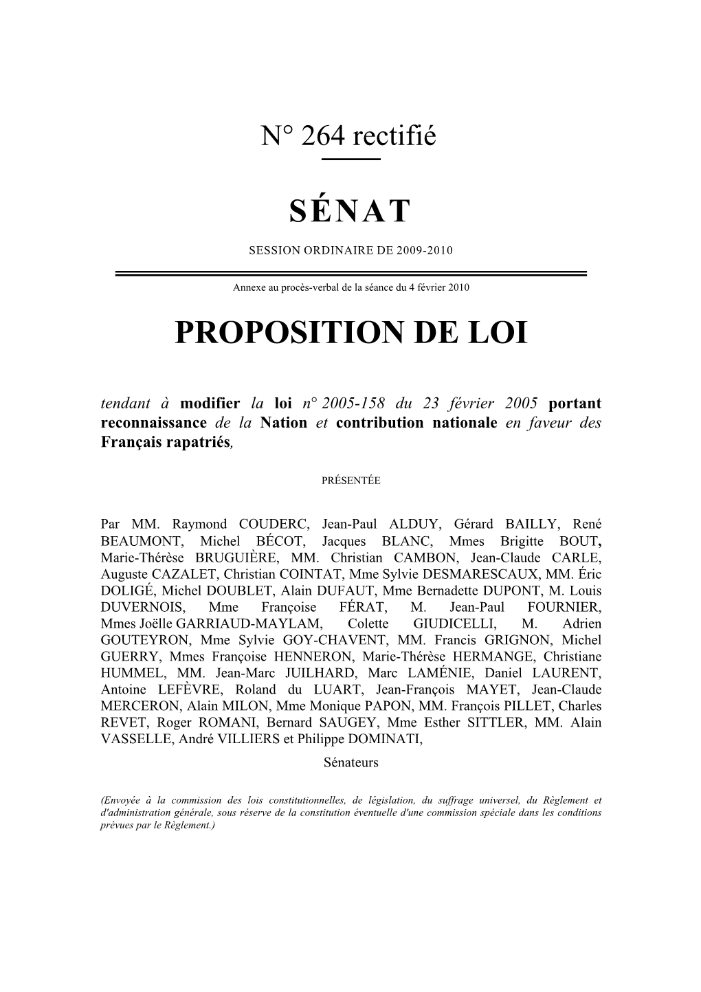 Sénat Proposition De