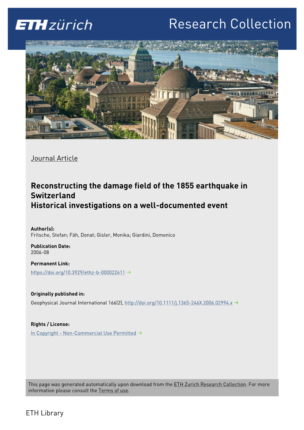 Reconstructing the Damage Field of the 1855 Earthquake in Switzerland Historical Investigations on a Well-Documented Event