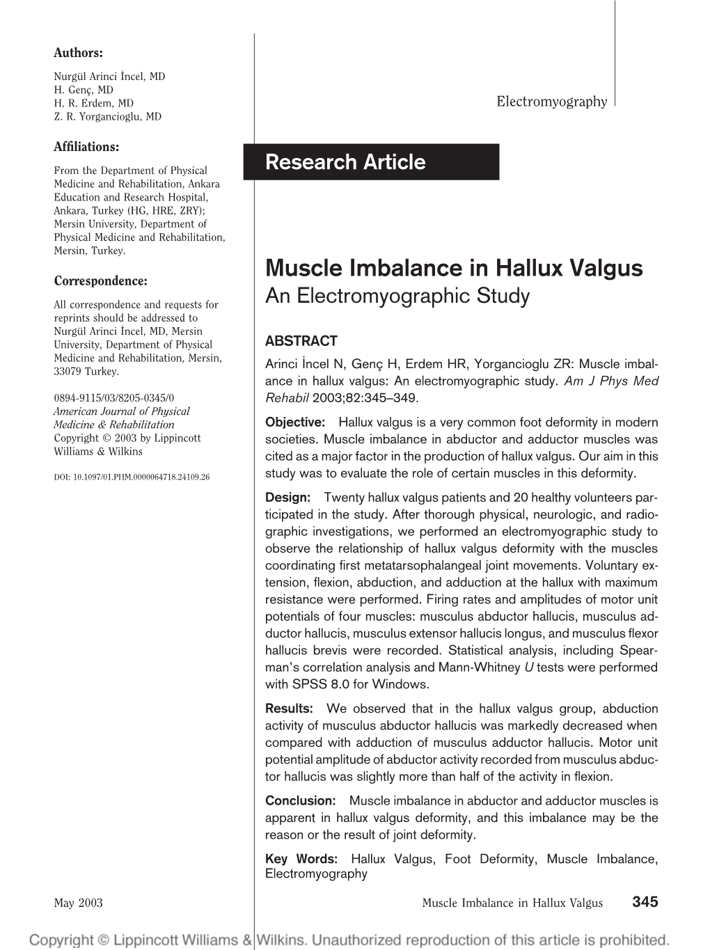 Muscle Imbalance in Hallux Valgus Correspondence