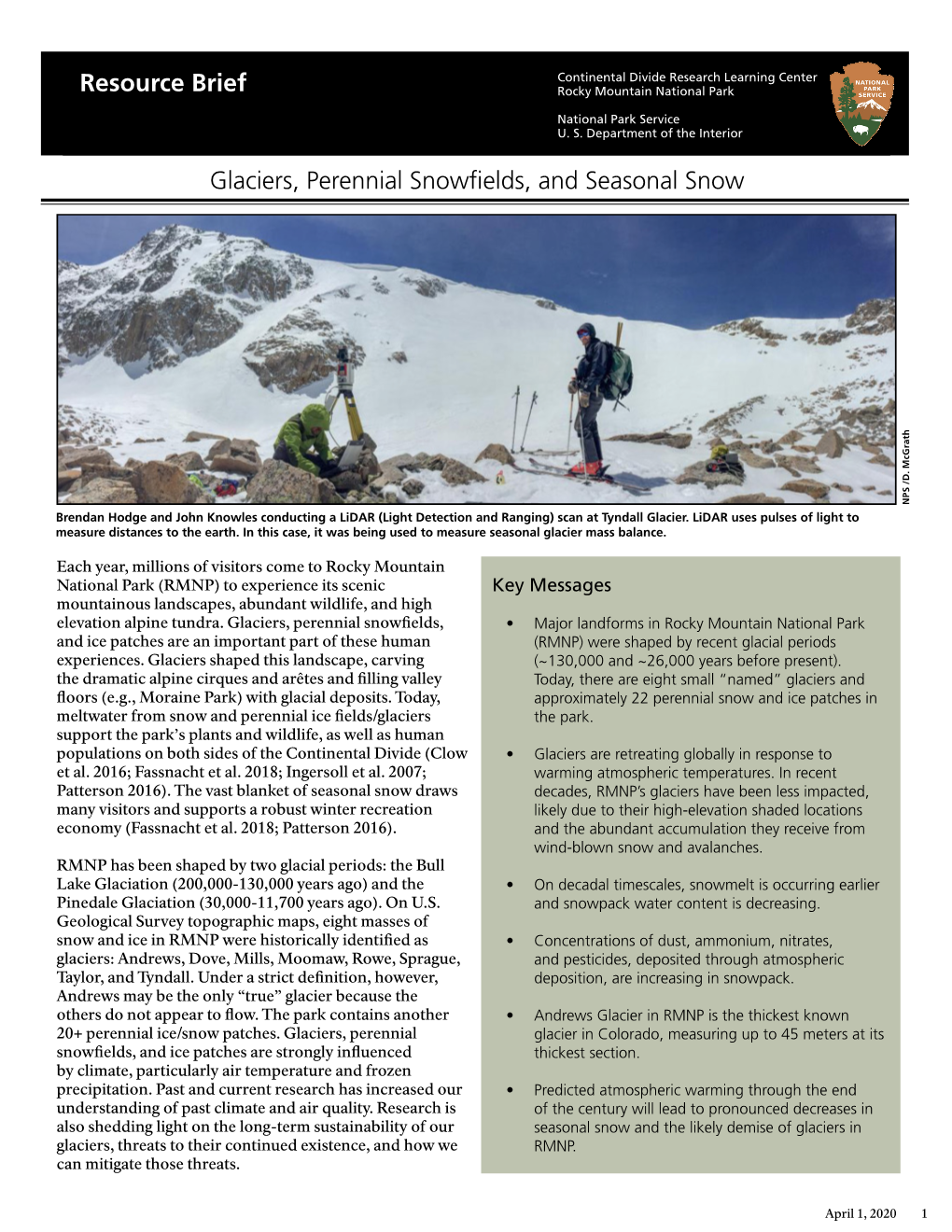 RMNP Resource Brief: Glaciers, Perennial Snowfields, And
