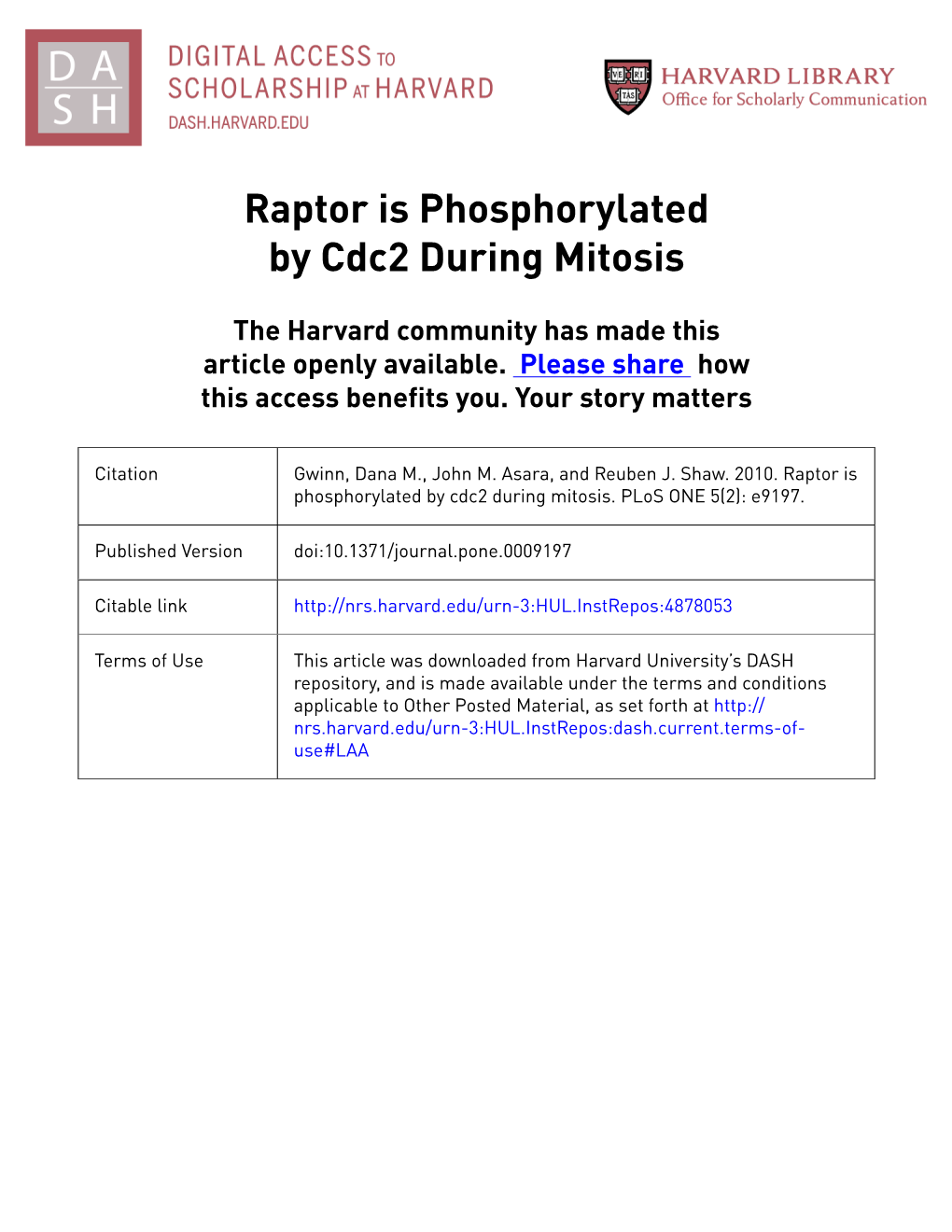 Raptor Is Phosphorylated by Cdc2 During Mitosis