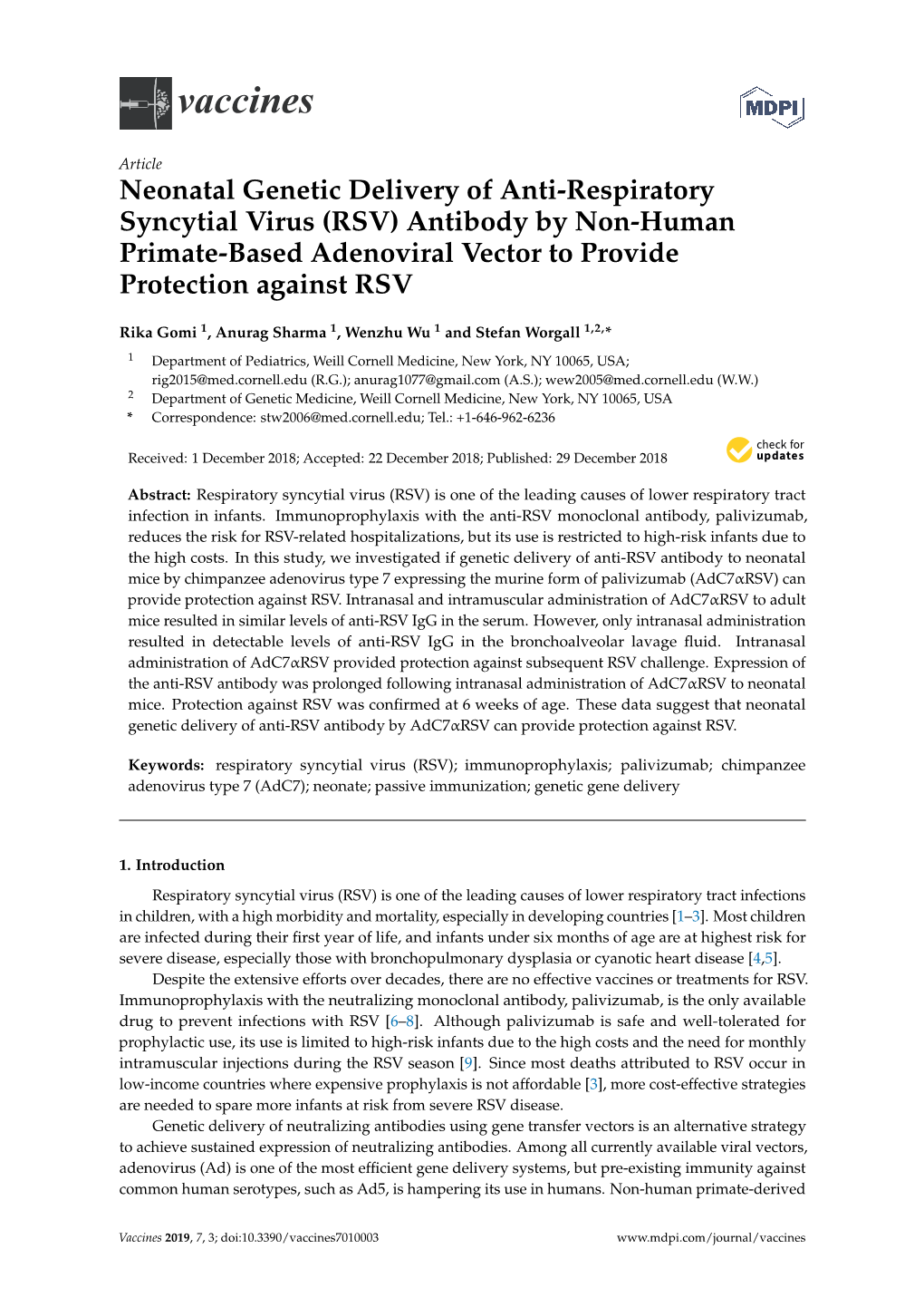 Neonatal Genetic Delivery of Anti-Respiratory Syncytial Virus (RSV) Antibody by Non-Human Primate-Based Adenoviral Vector to Provide Protection Against RSV