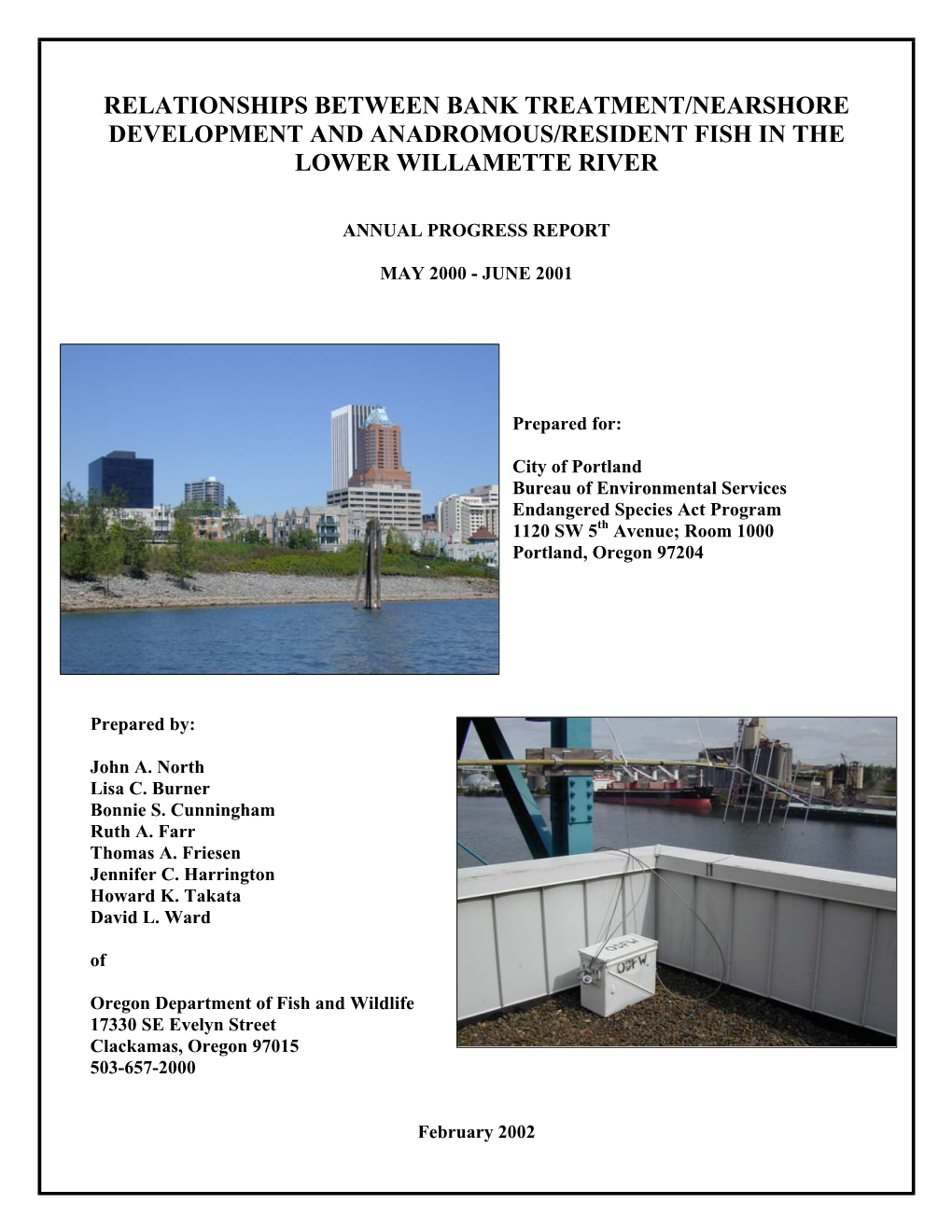 Relationships Between Bank Treatment/Nearshore Development and Anadromous/Resident Fish in the Lower Willamette River