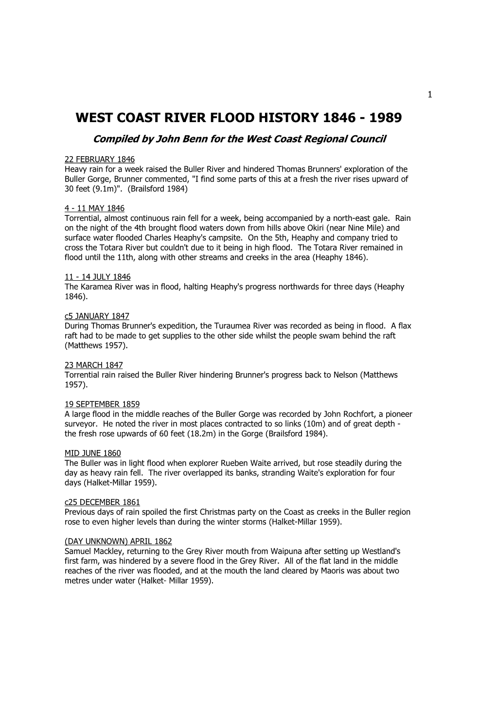 WC River Flood History J Benn 1846