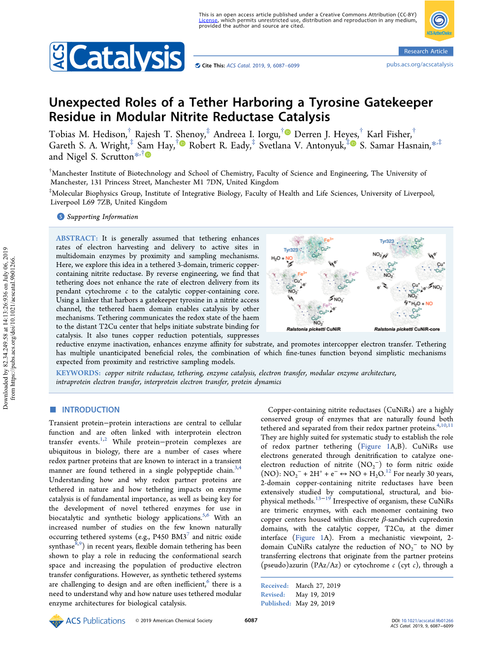 Unexpected Roles of a Tether Harboring a Tyrosine Gatekeeper Residue in Modular Nitrite Reductase Catalysis † ‡ † † † Tobias M