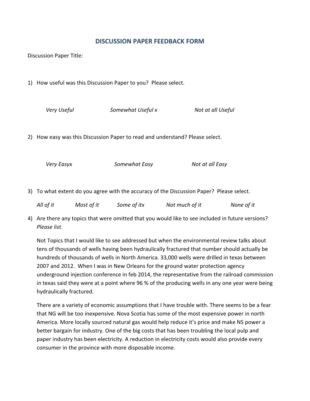 Discussion Paper Feedback Form