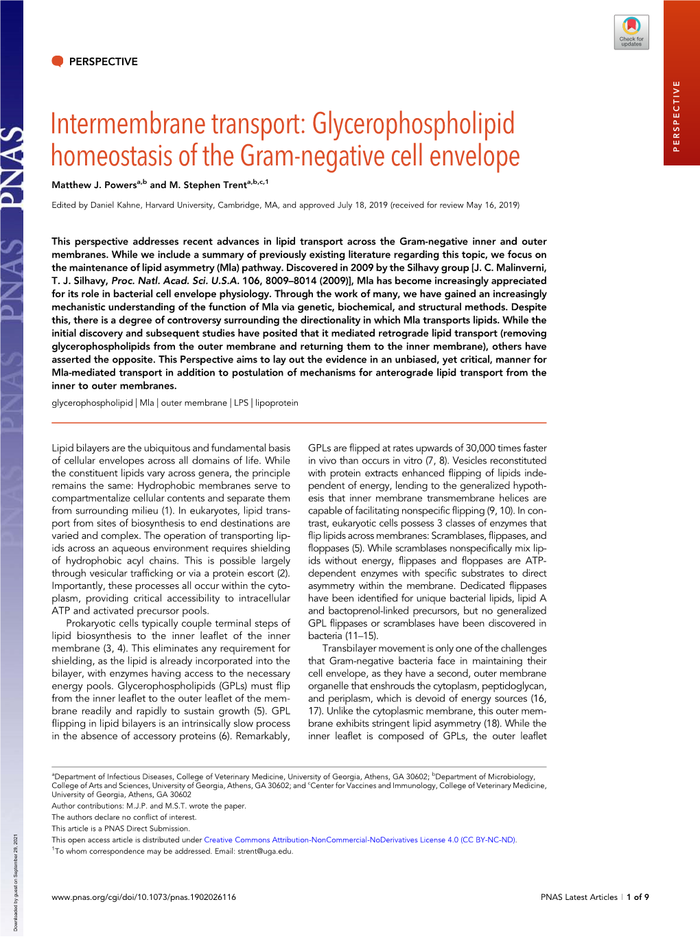 Glycerophospholipid Homeostasis of the Gram-Negative Cell Envelope PERSPECTIVE Matthew J