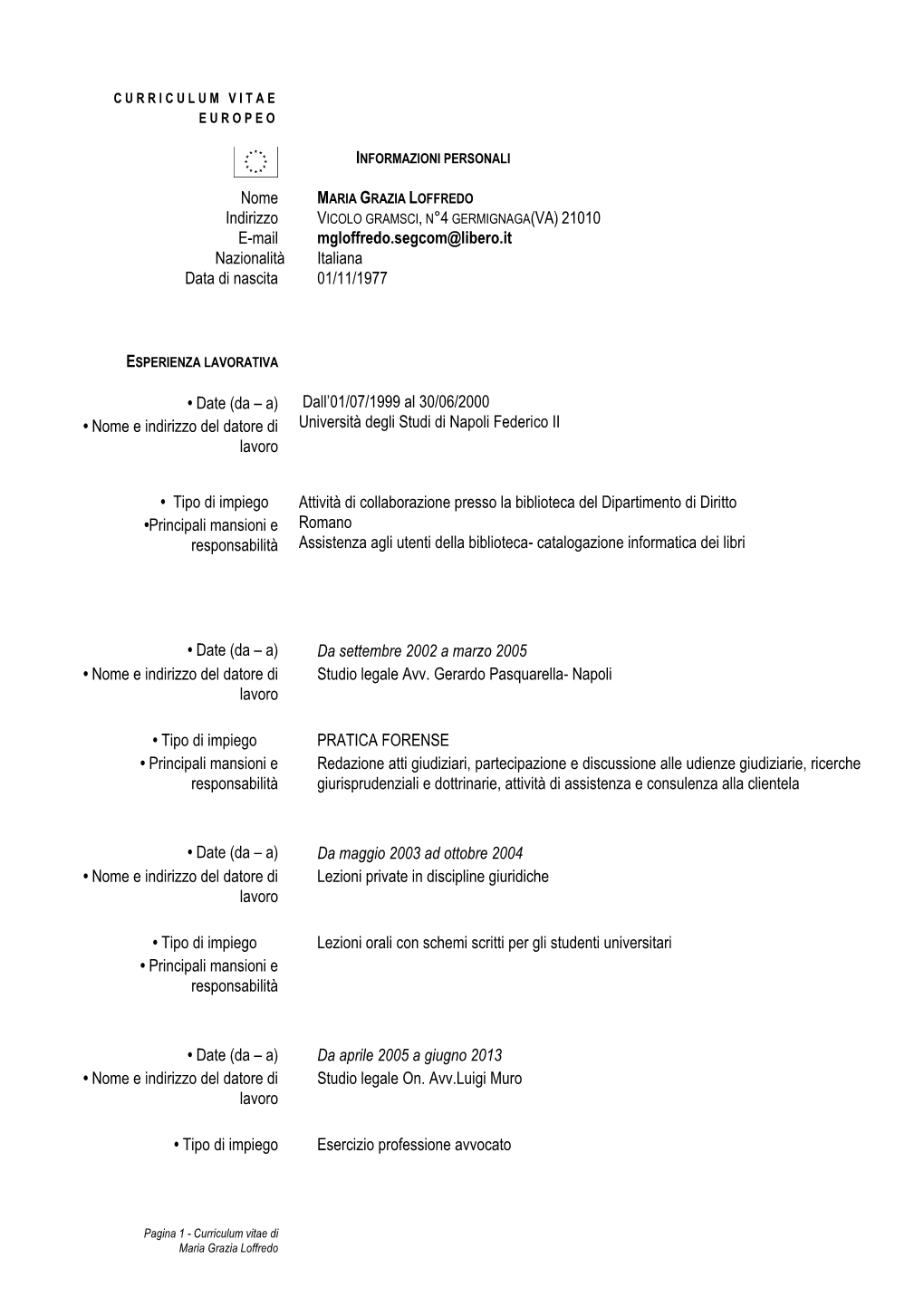 Formato Europeo Per Il Curriculum Vitae