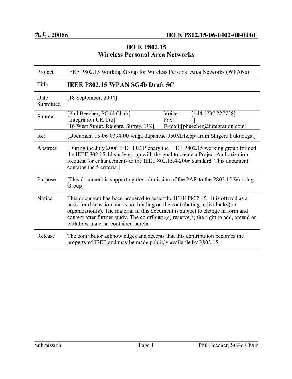 IEEE P802.15 WPAN Sg4b Draft 5C