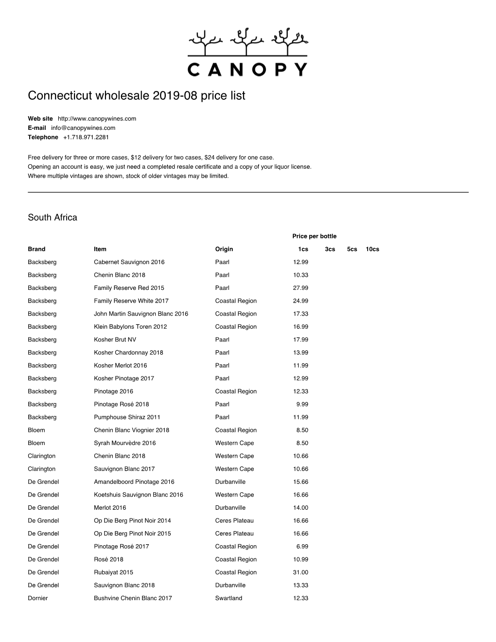 Connecticut Wholesale 2019-08 Price List