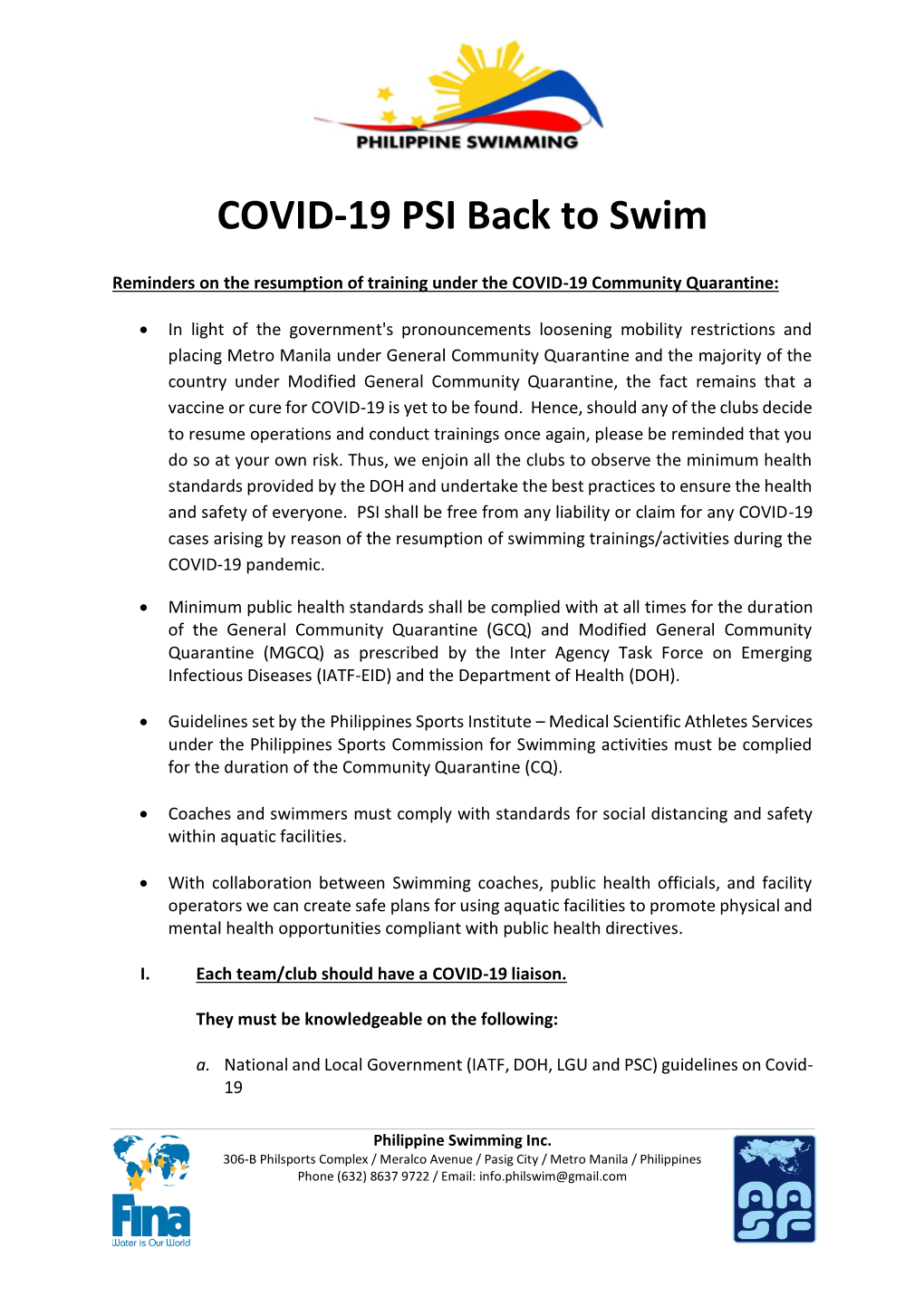 COVID-19 PSI Back to Swim