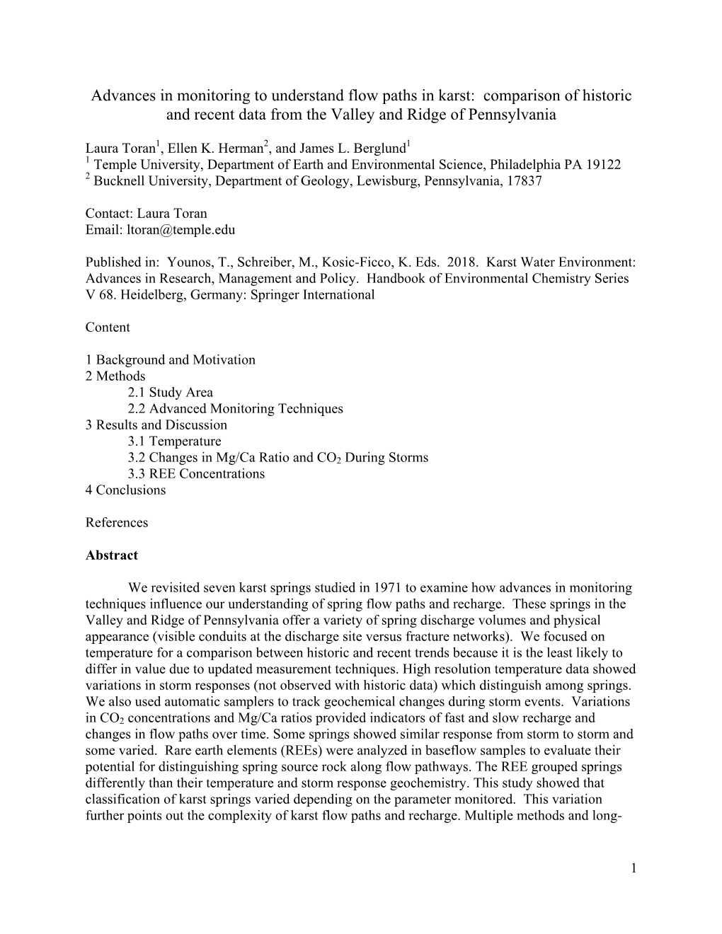 Advances in Monitoring to Understand Flow Paths in Karst: Comparison of Historic and Recent Data from the Valley and Ridge of Pennsylvania