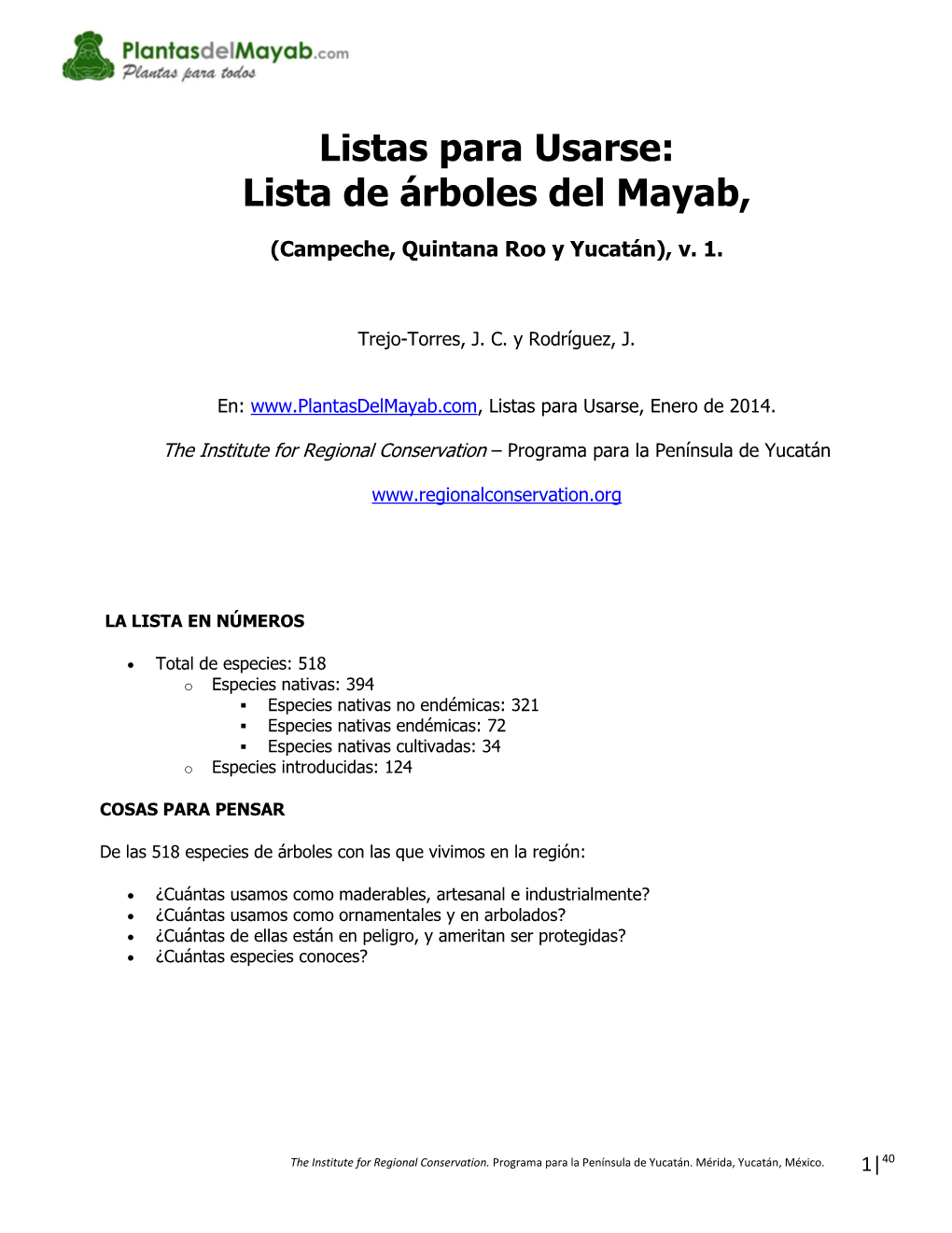 Listas Para Usarse: Lista De Árboles Del Mayab, V