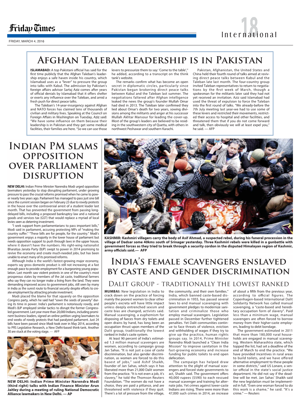 Afghan Taleban Leadership Is in Pakistan Indian PM Slams