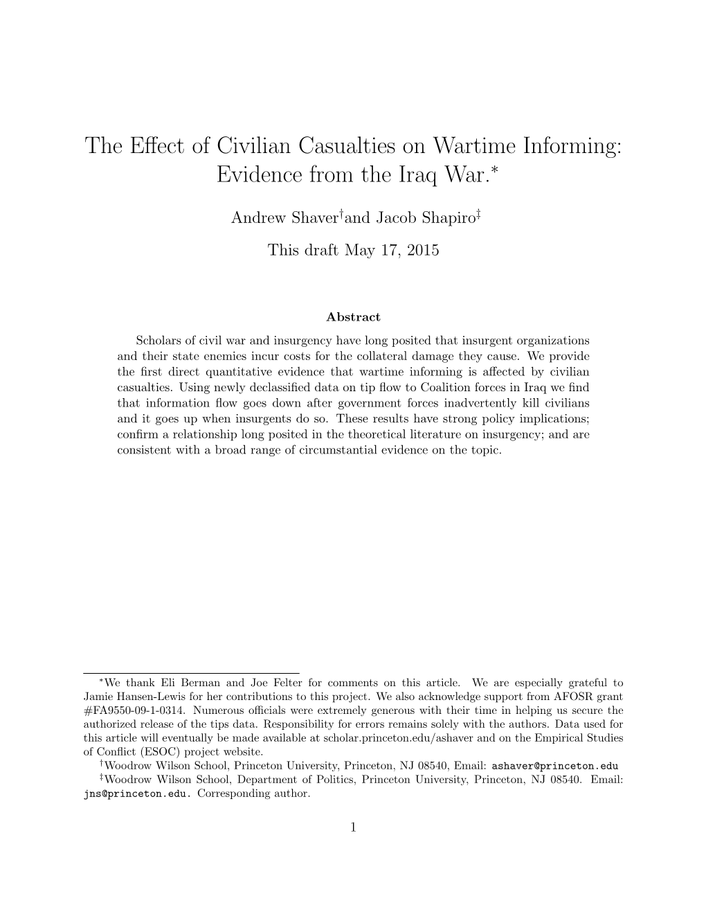 The Effect of Civilian Casualties on Wartime Informing: Evidence From