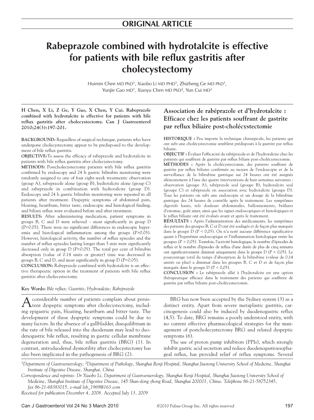 Rabeprazole Combined with Hydrotalcite Is Effective for Patients with Bile Reflux Gastritis After Cholecystectomy