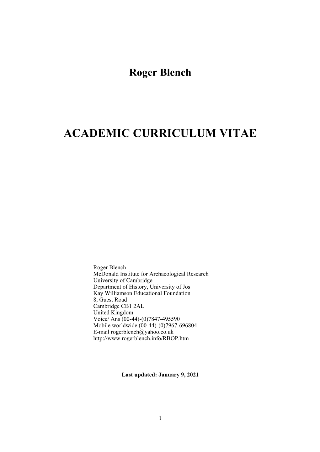 Academic Curriculum Vitae