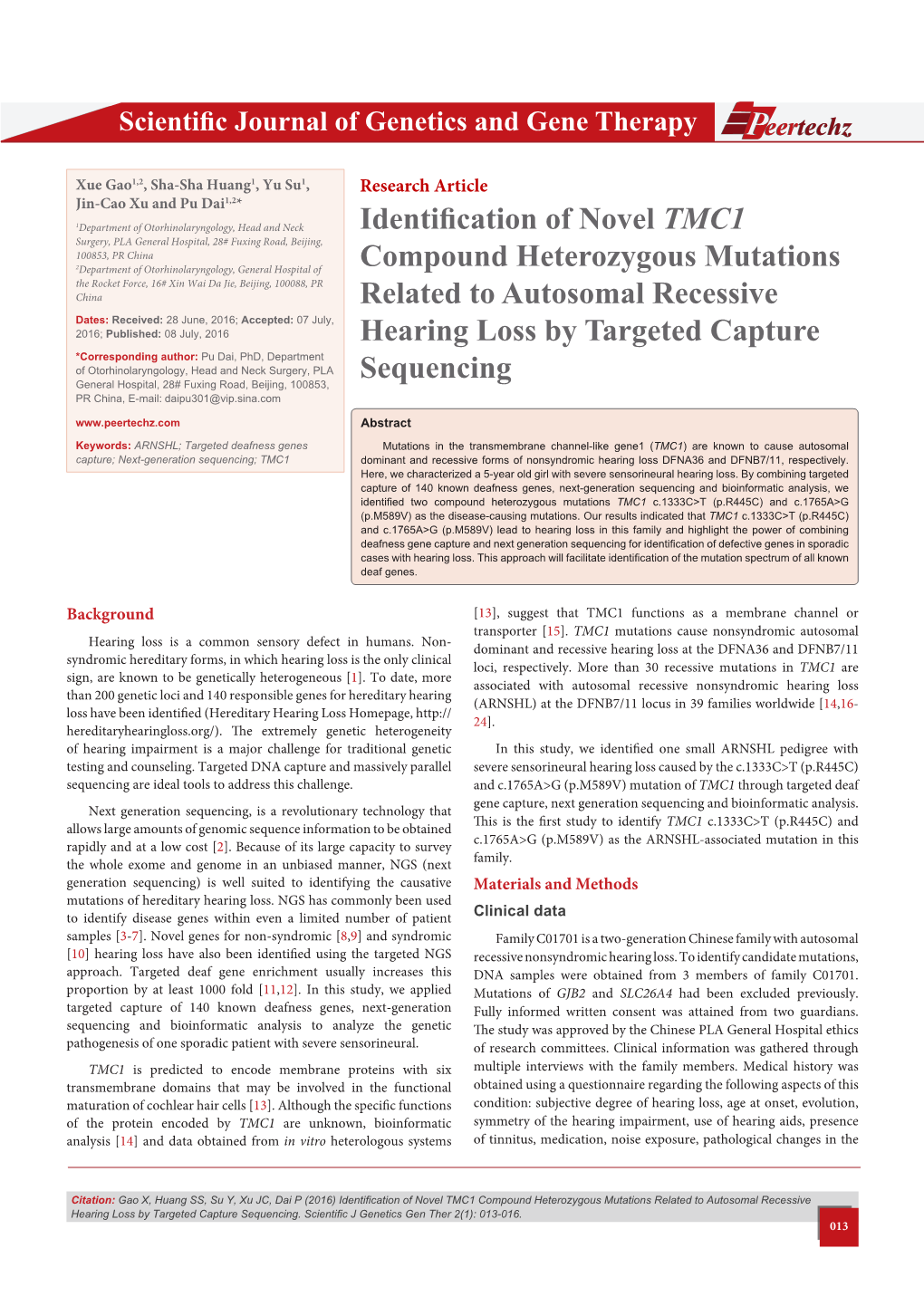 Scientific Journal of Genetics and Gene Therapy Eertechz