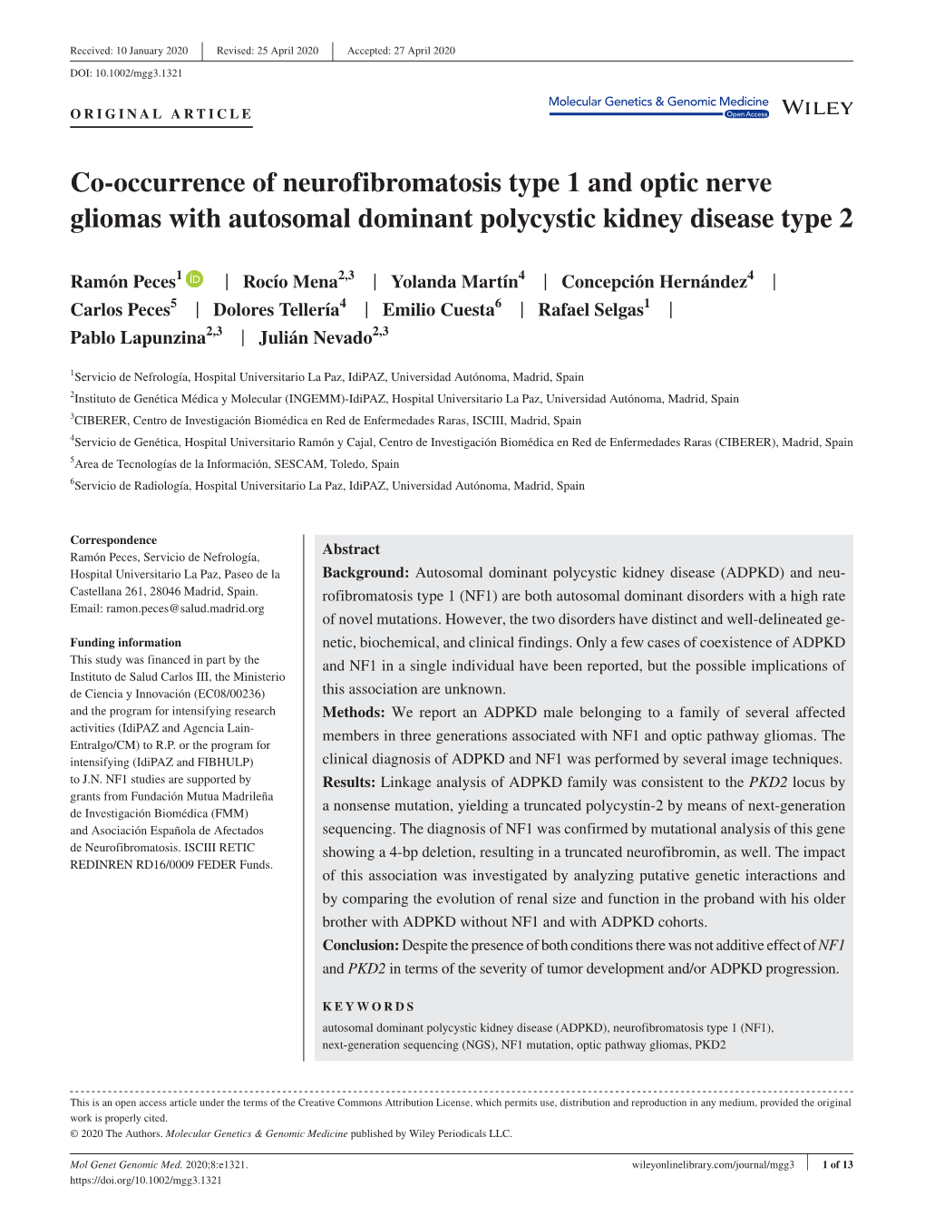 Co‐Occurrence of Neurofibromatosis Type 1 and Optic Nerve Gliomas with Autosomal Dominant Polycystic Kidney Disease Type 2