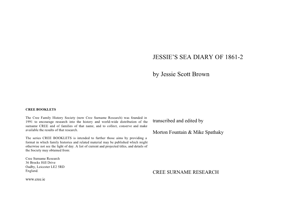 JESSIE's SEA DIARY of 1861-2 by Jessie Scott Brown